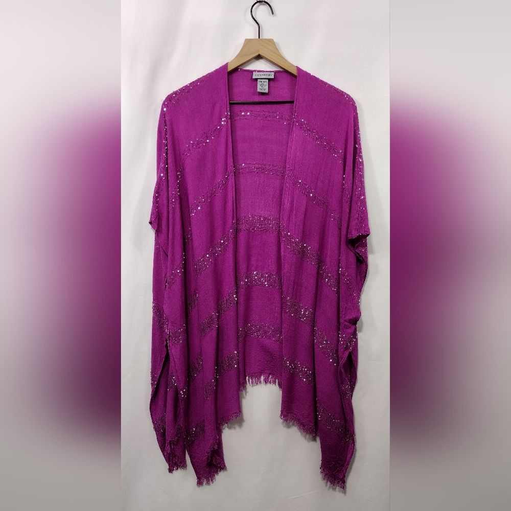 Catherines Magenta Poncho with Sequin Accents Women's OS Purple Boho Retro 90s